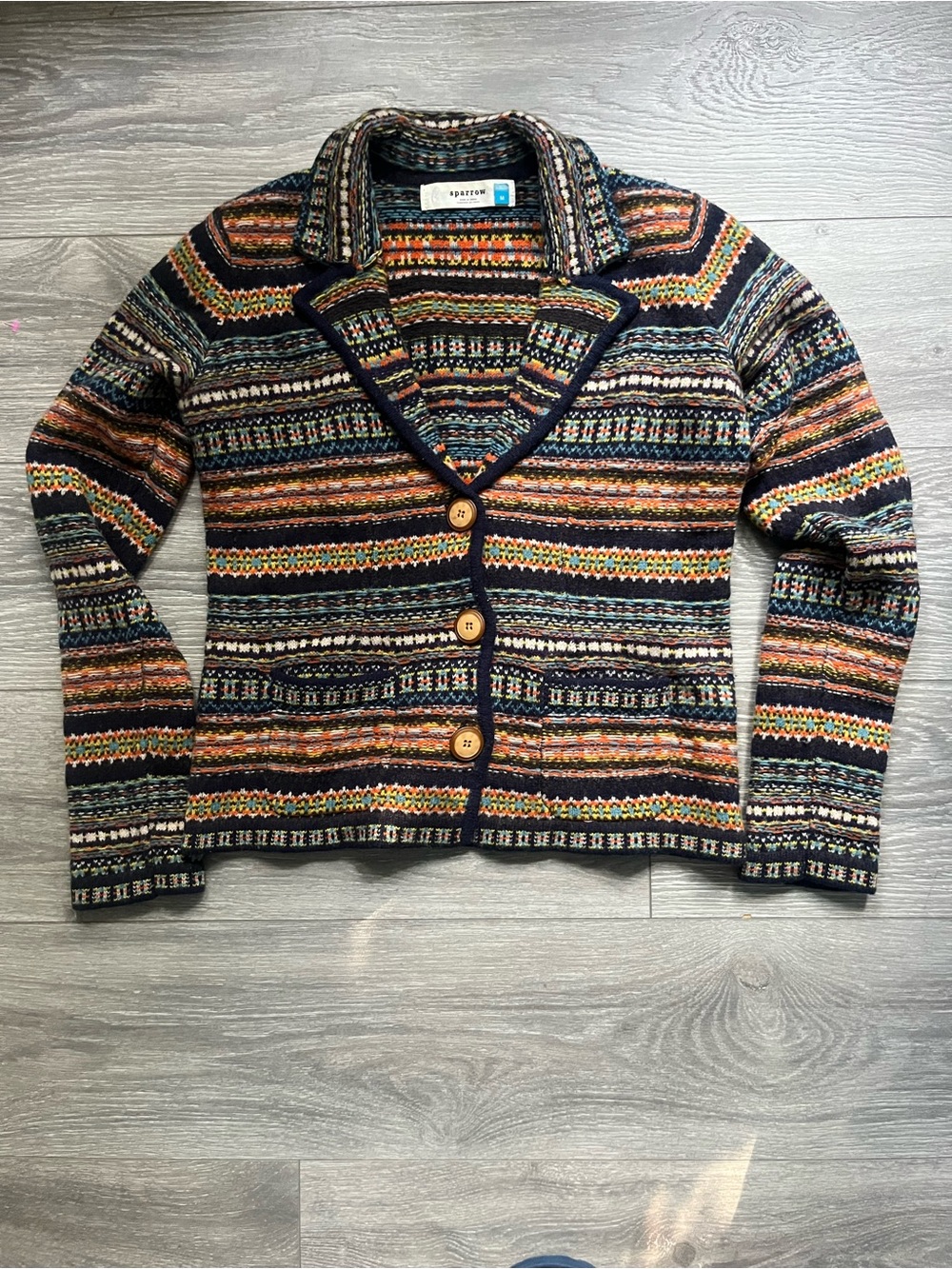 Sparrow Anthropologie 100% Wool Fair Isle Structured Cardigan Blazer Colorful M